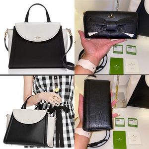 KATE SPADE Adrien Satchel w/ Matching Wallet classic Chic black and white